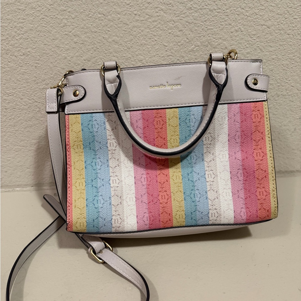 Pastel Stripe Satchel Bag - Pink/Blue/Yellow